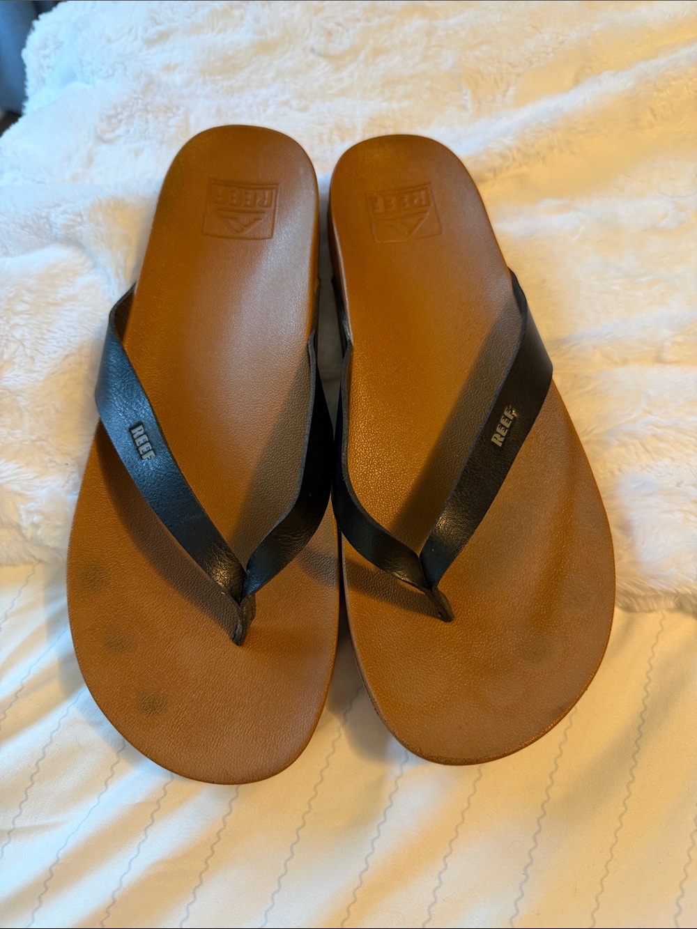 Reef Tan Footbed Flip-Flops with Black Straps 10
